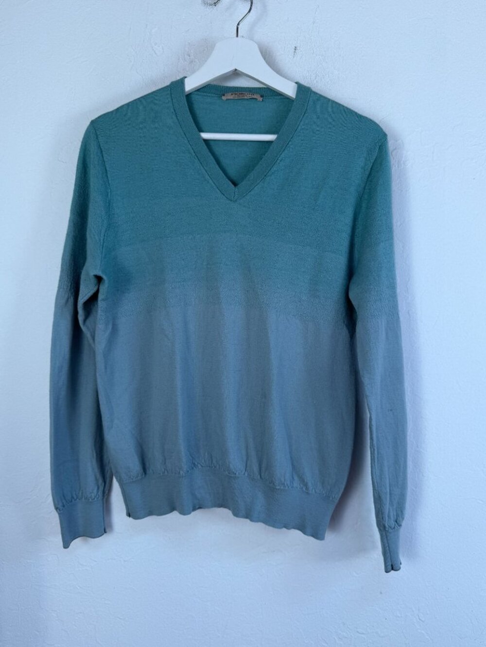 Fioroni Sweater Mens Blue Teal Ombre V-Neck Pullover Cashmere Italian Luxury